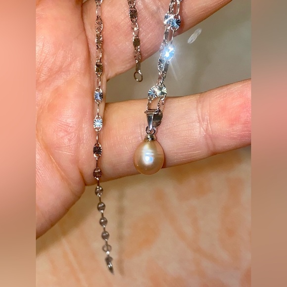 🥰Elegant Pink Pearl Pendant Necklace. 925 Sterling Silver.🥰 - Picture 3 of 5